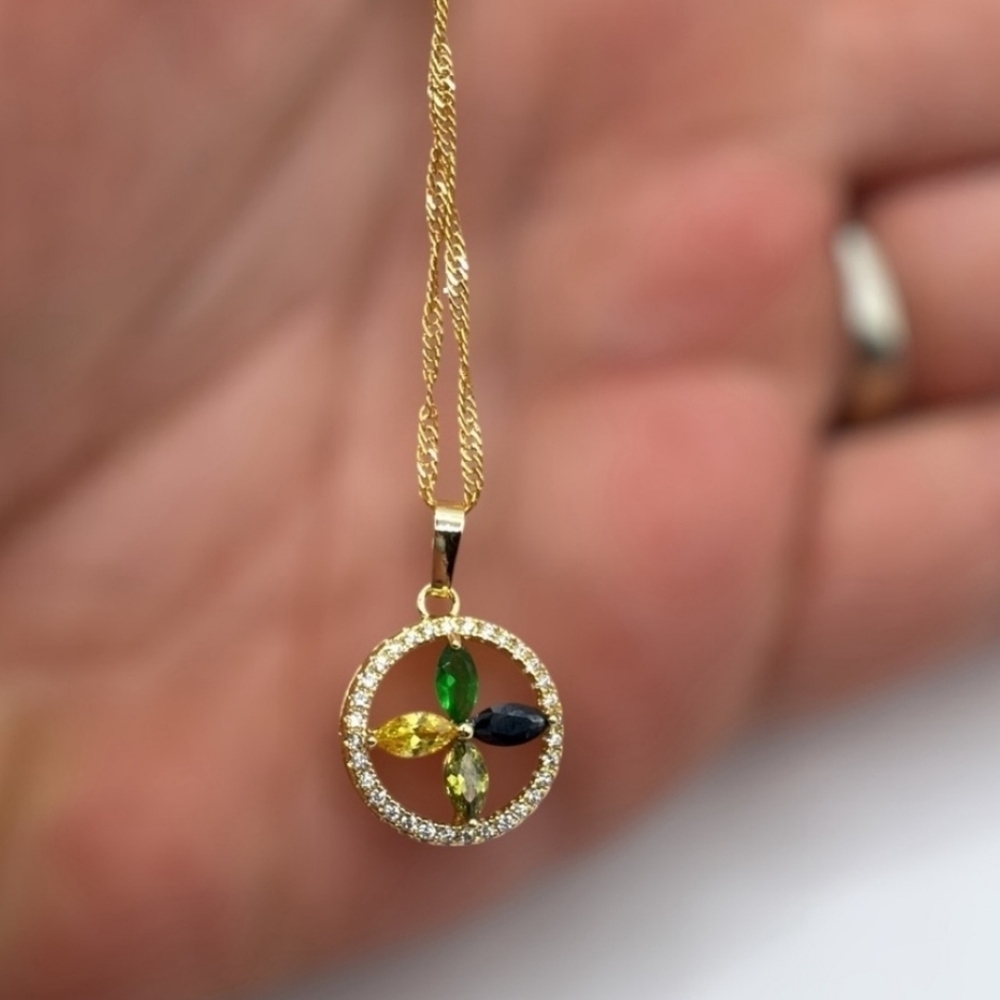 NEW Multicolor Gemstones Halo Pendant
